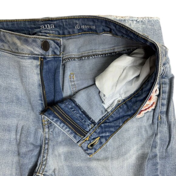 A.N.A Women's Size 10 Blue Light Wash Rose Embellished Distressed Stretch Jeans - Picture 7 of 8